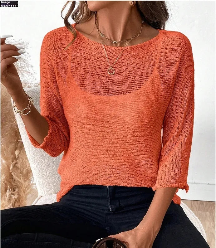 Women's knitted off-shoulder overall with 3D pattern in thin polyester fabric for spring and summer wear