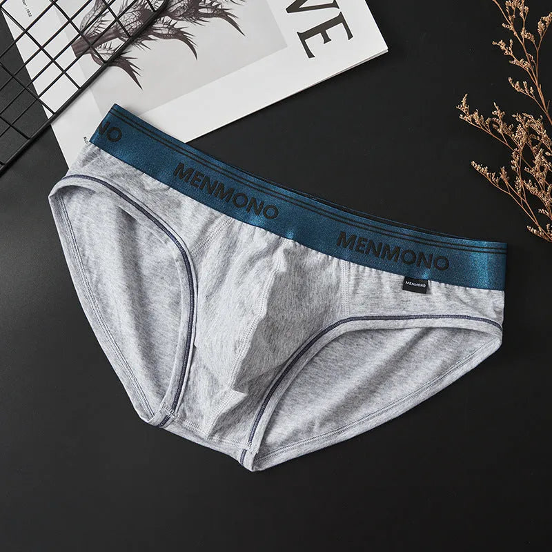 Men's low-waist cotton briefs in a solid two-tone colour on a white background.