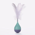Feather tumbler cat toy with aluminium alloy construction and goose feather attachment in pink or green