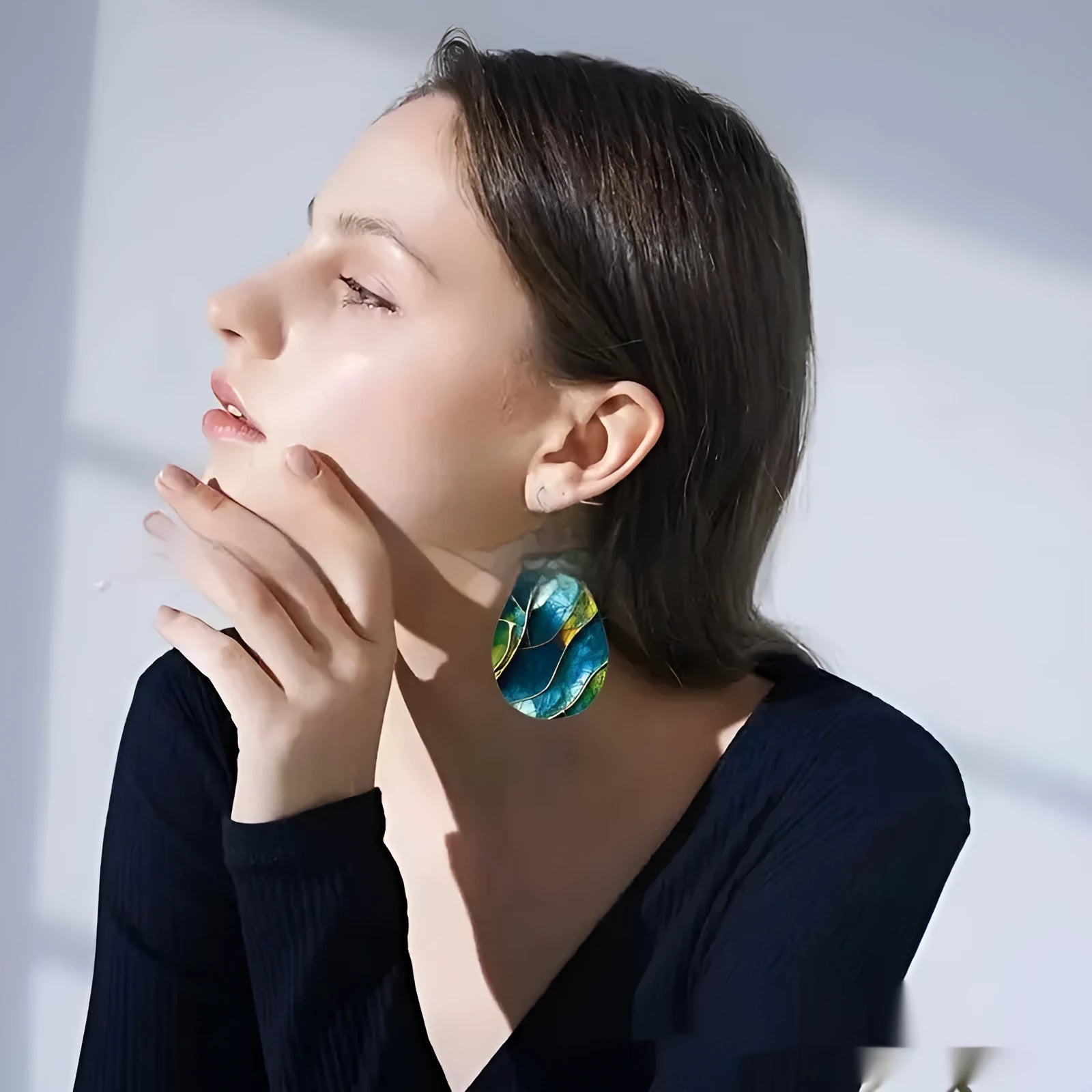 Acrylic flat branch knot drop earrings with printed patterns in drop shape