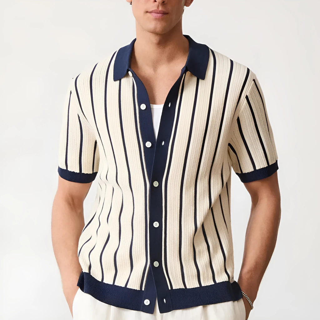 Men's white lapel collar knitted shirt in ice silk spandex fabric with asymmetric design detail