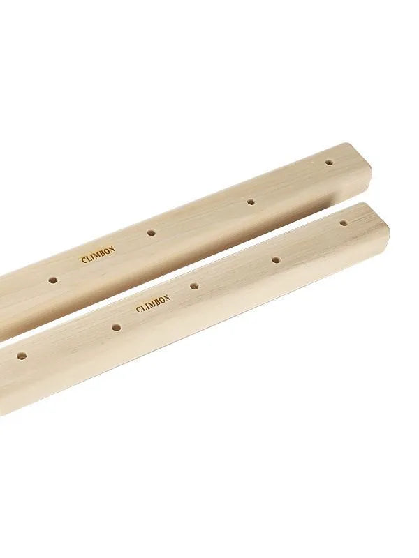Set of three solid wooden hangboards for grip strength training in 12cm, 40cm, and 50cm lengths.