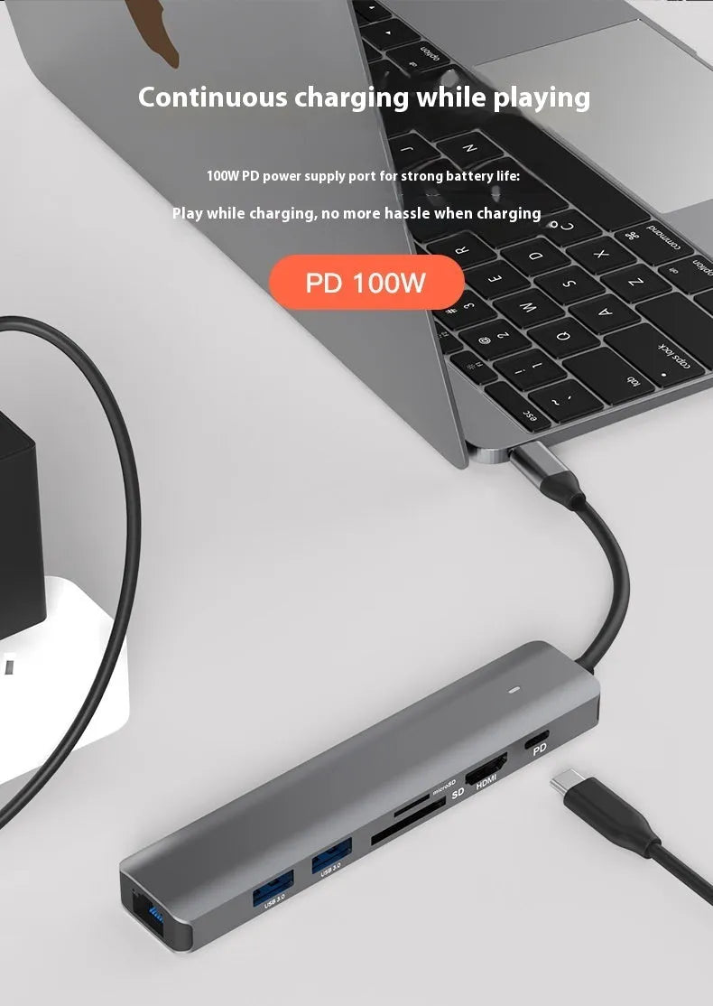 LQT-LH07 7-in-1 USB-C multi-function card reader hub for laptop and desktop.