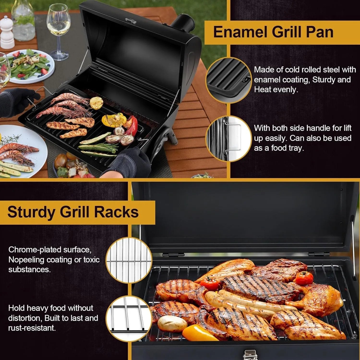Small folding desktop charcoal barbecue grill shown in open cooking position