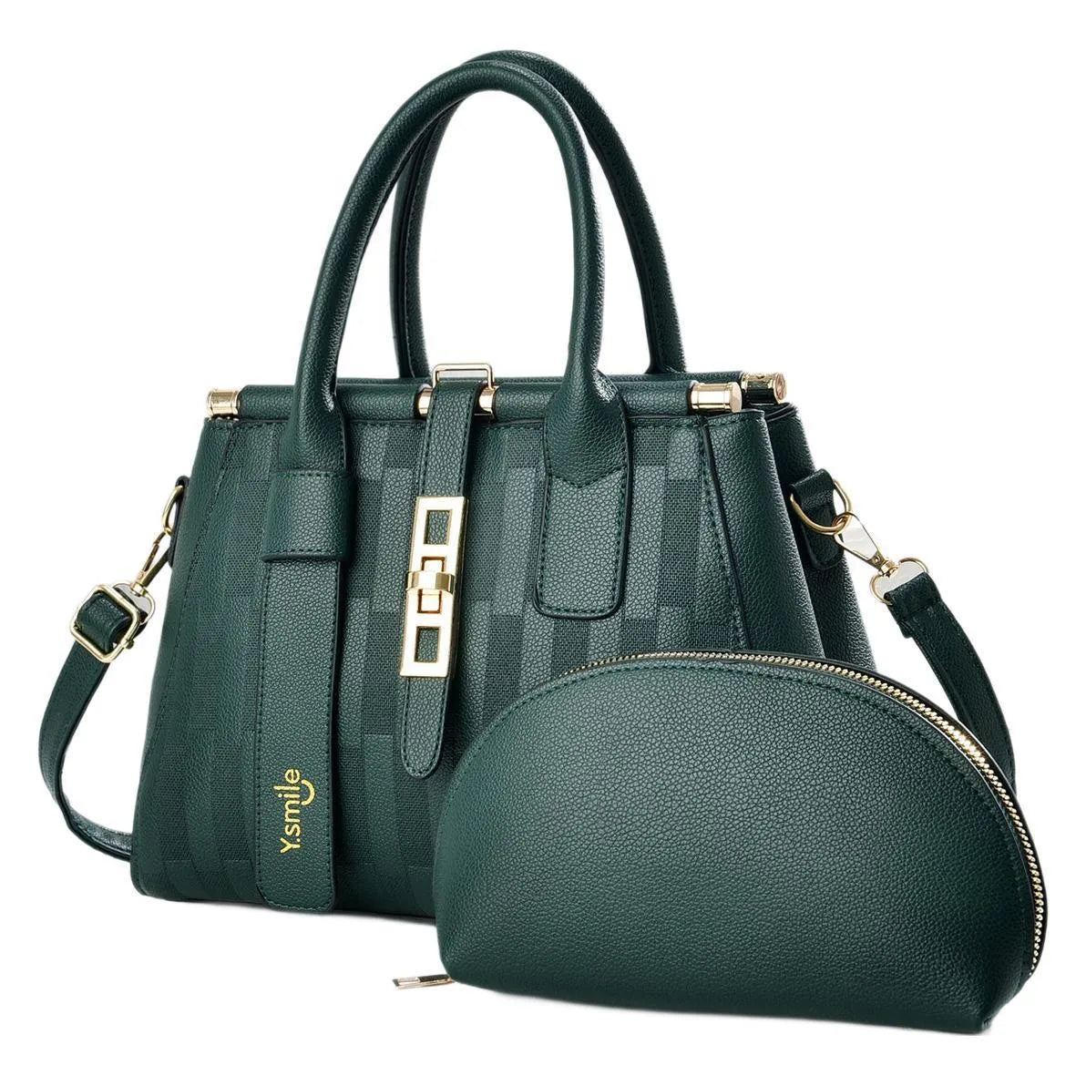 Round black PU leather crossbody shoulder bag showing front and strap.