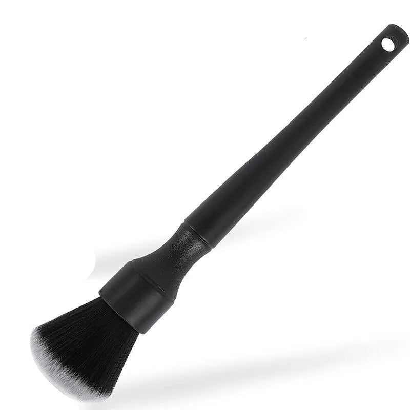 Black car detailing brush with ultra-soft pig hair bristles in two size options