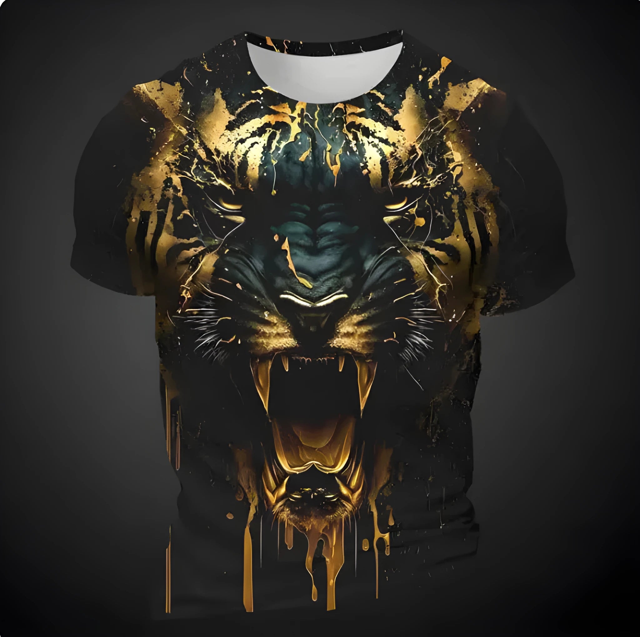 Men's short sleeve T-shirt with 3D tiger pattern digital print on thin polyester bird eye cloth