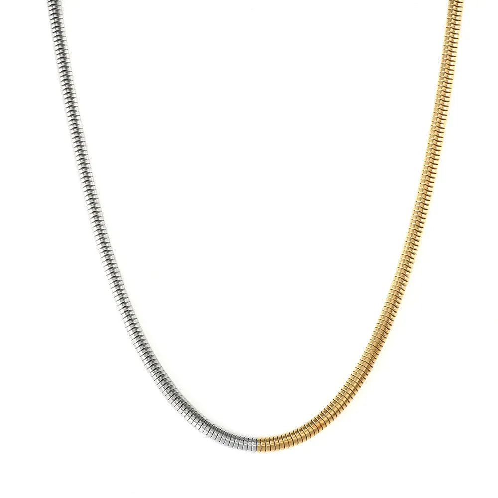 Golden tone stainless steel snake bones chain necklace with 3mm thickness and geometric pattern