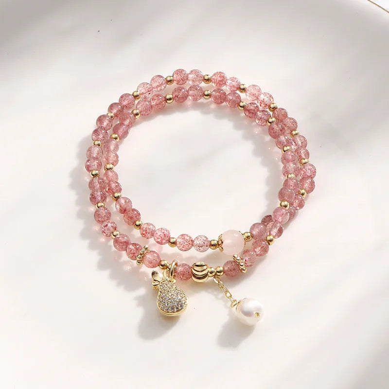Strawberry quartz crystal bracelet with geometry shape and wallet bracelet design