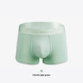 Men's solid colour cotton boxer shorts on a white background, showing available colours: black, white, silver grey, light green.
