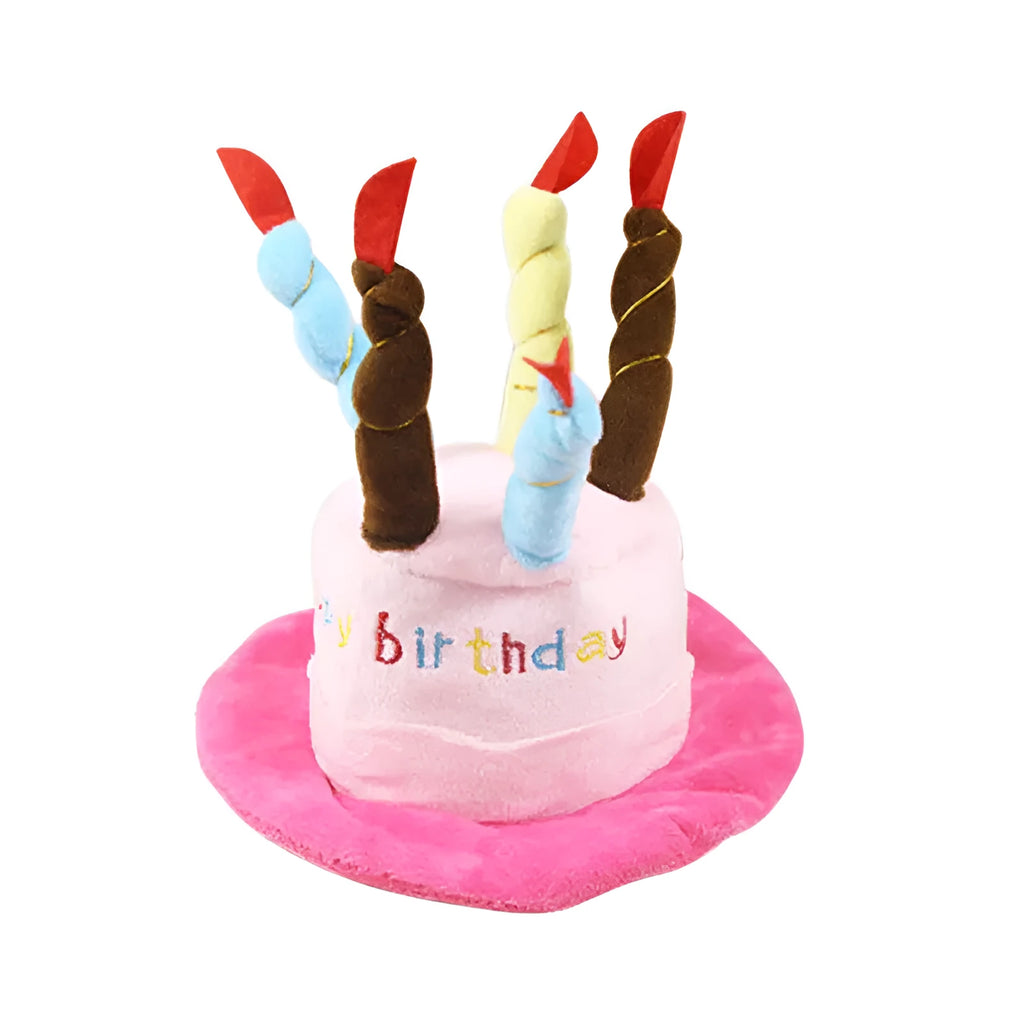 Blue and pink dog birthday hat for toy dogs measuring 21cm wide