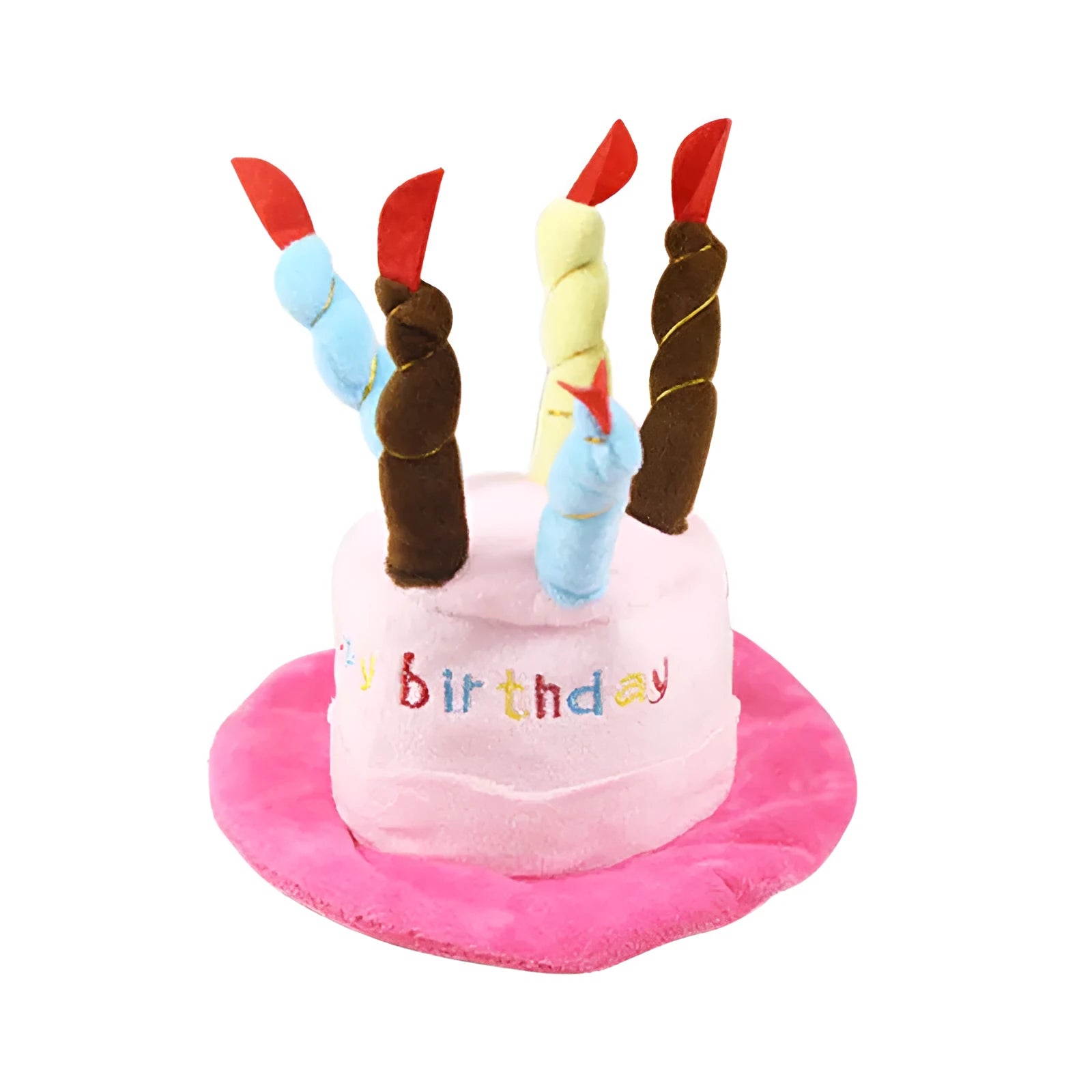 Blue and pink dog birthday hat for toy dogs measuring 21cm wide