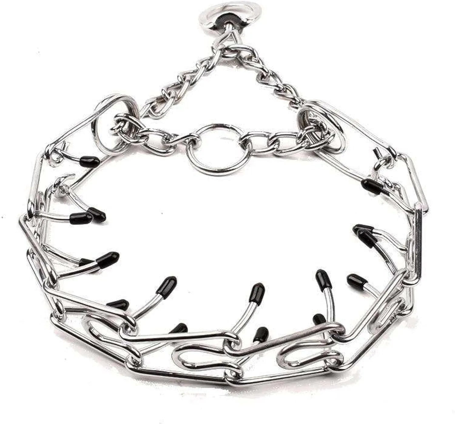 Stainless steel dog training prong collar with comfort rubber tips and adjustable links
