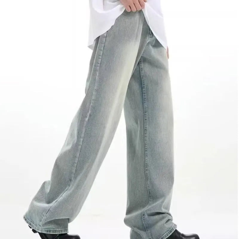 Blue retro loose-fit casual trousers with an elastic waistband, made from rabbit fur fabric.
