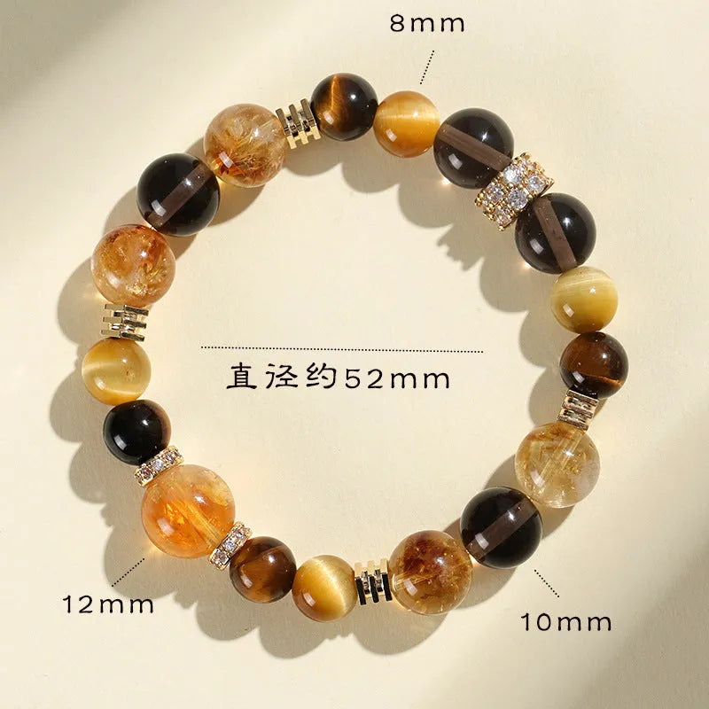 Natural yellow 10mm artificial crystal bead bracelet with tower string design on wrist
