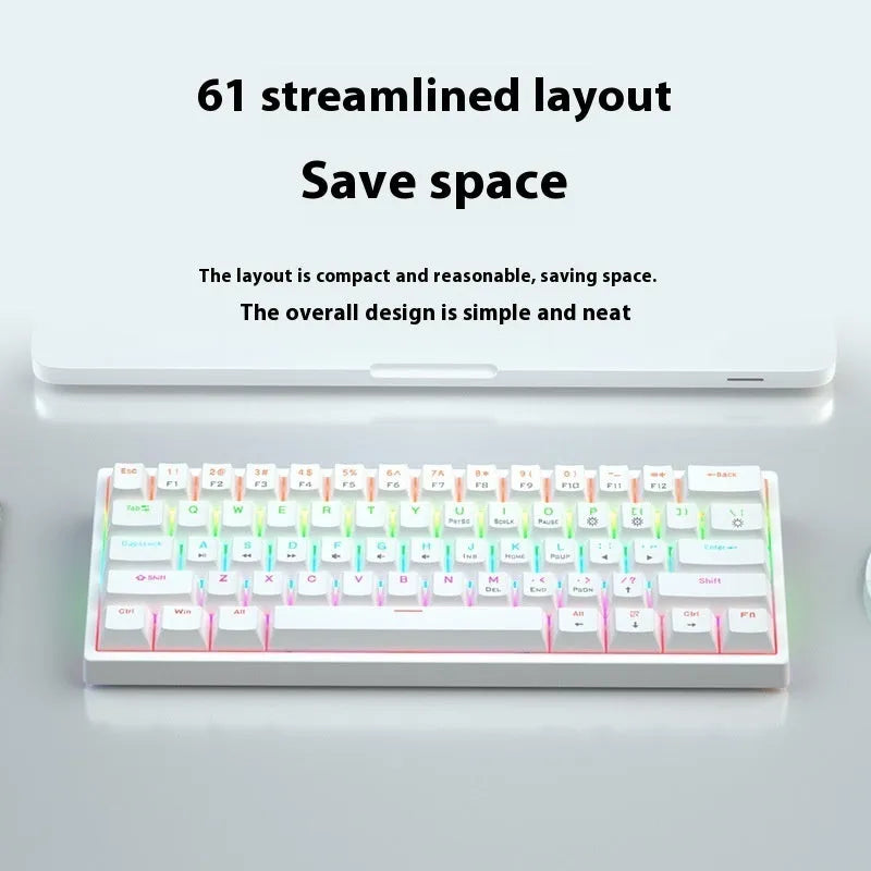 Bluish black 61-key mechanical keyboard with hot-swappable switches on desk