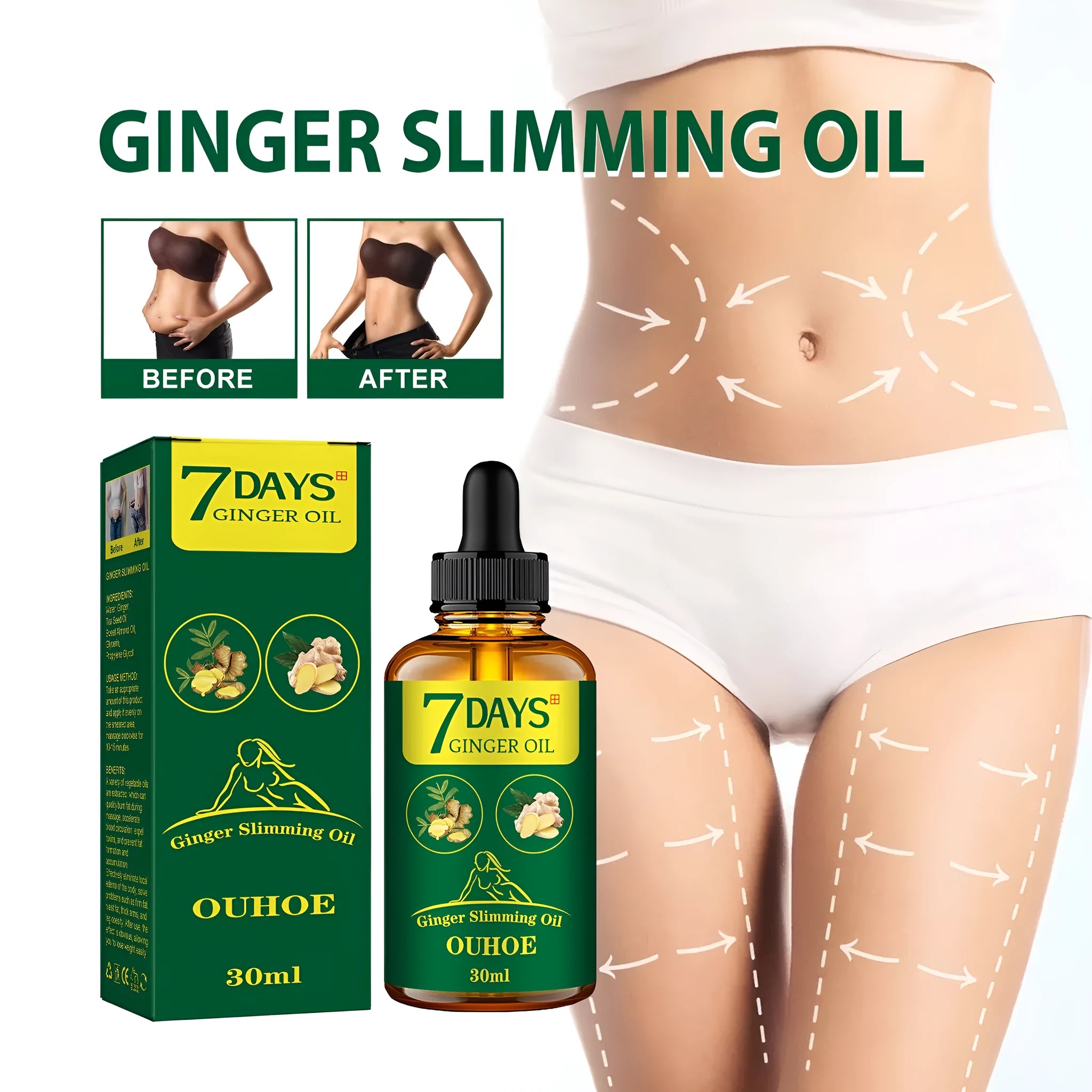 30ml ginger body shaping oil bottle for thigh muscle firming and slimming care