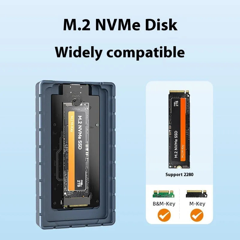 Silver aluminium USB4 hard disk box for M.2 NVMe SSDs with 40Gbps speed