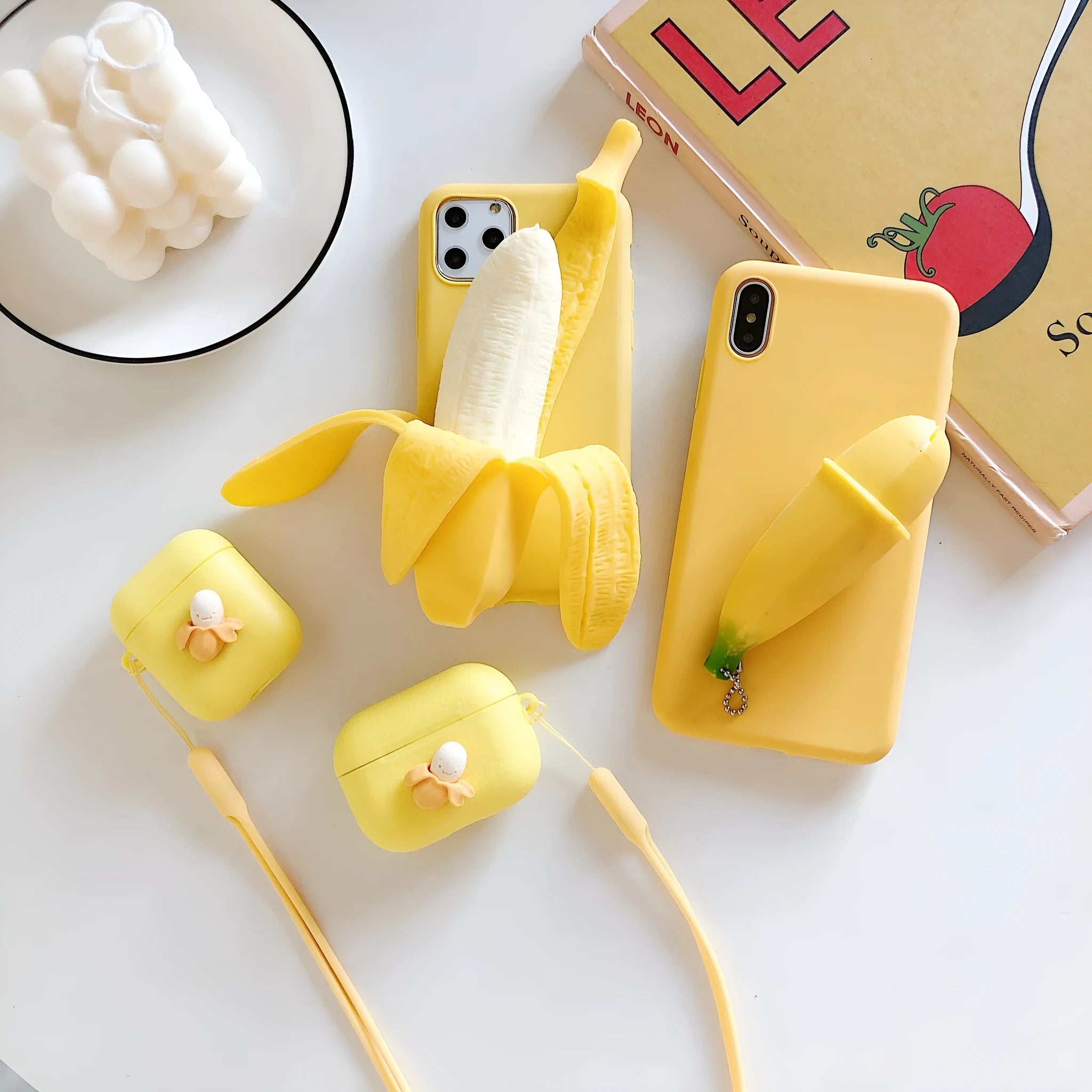 Banana print IMD plastic back cover case for iPhone models 6 through 13 Pro Max
