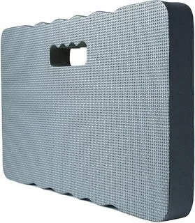Blue Eva foam garden kneeler pad with handles and side pockets on grass.