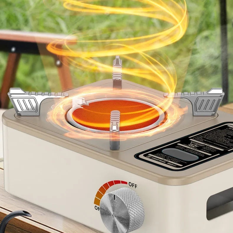 White stainless steel portable infrared gas stove with windproof design for outdoor cooking