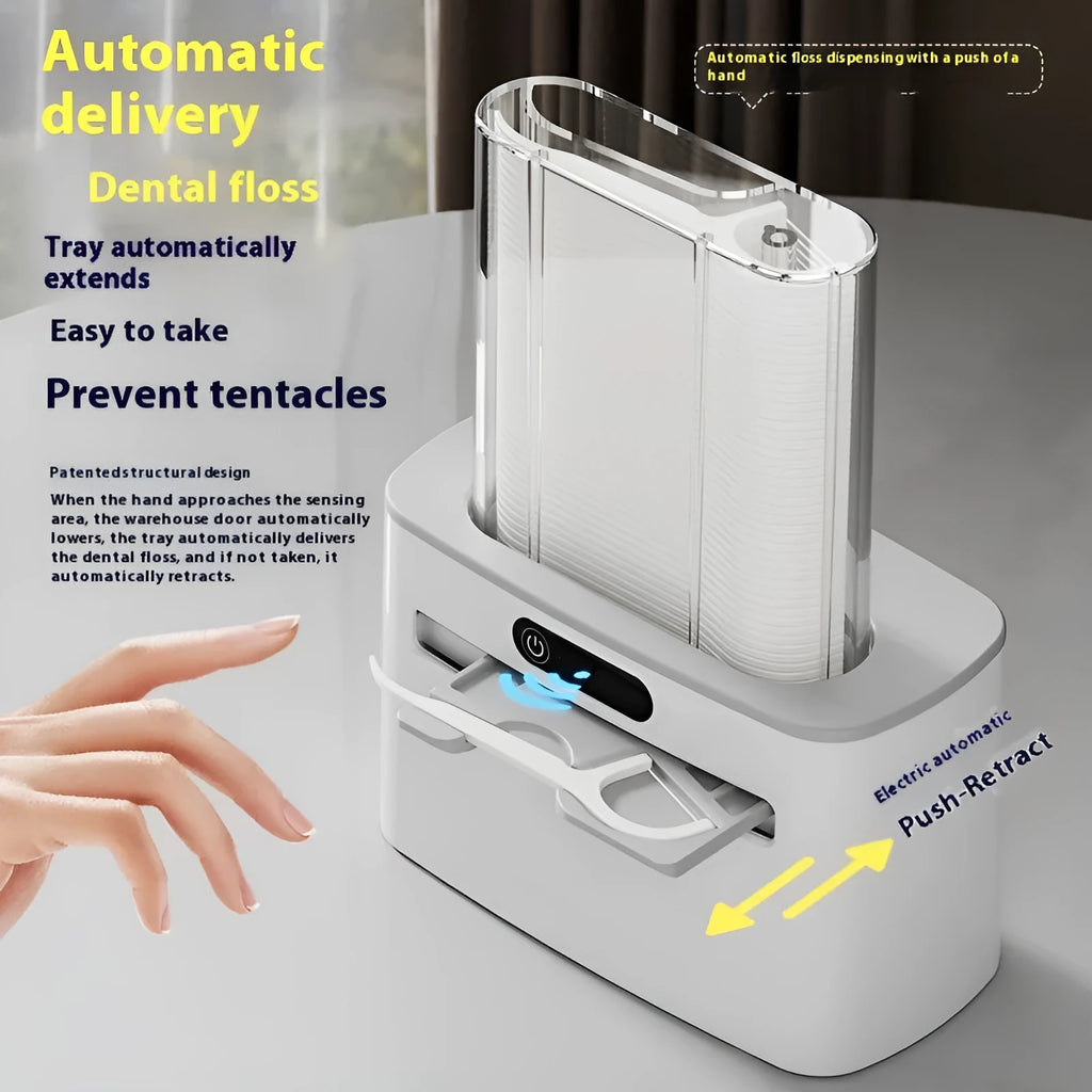 Intelligent induction dental floss box with automatic electric pop-up mechanism in dark grey, light grey and gold colour options
