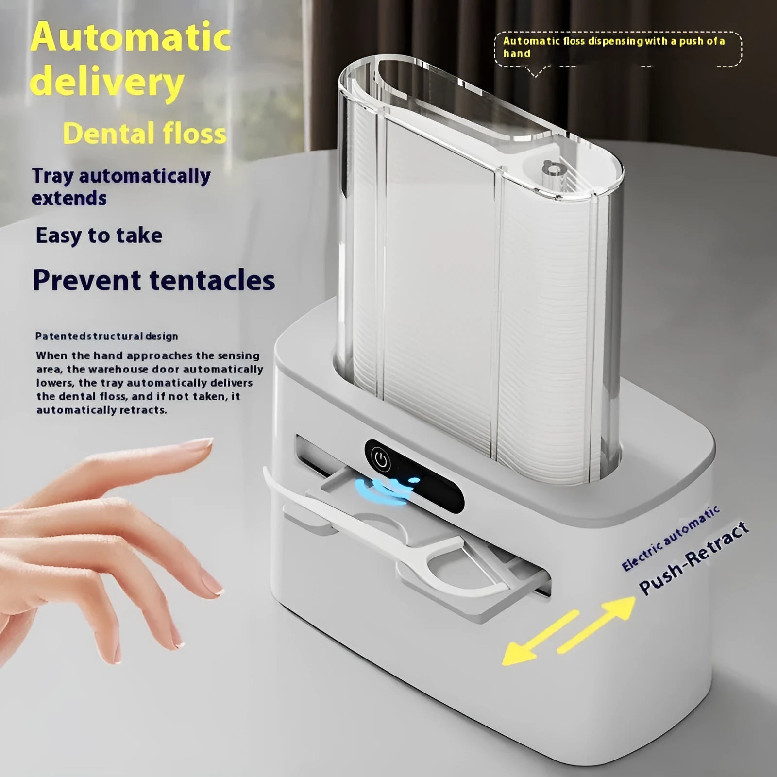 Intelligent induction dental floss box with automatic electric pop-up mechanism in dark grey, light grey and gold colour options