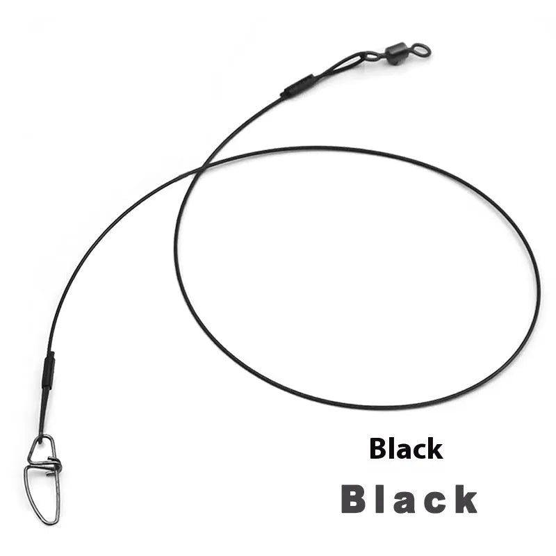 10 anti-bite steel wire fishing double buckle pins in green black red colours measuring 54cm long