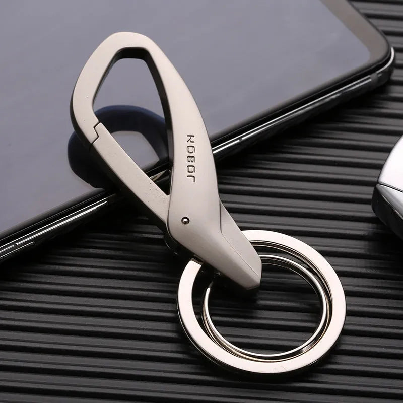 Zinc alloy car key chain with double ring waist clip in black, chrome, or nickel colours