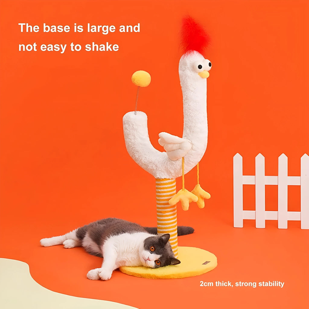 Yellow sisal rope vertical cat scratching post with U-shaped design and spring ball attachment