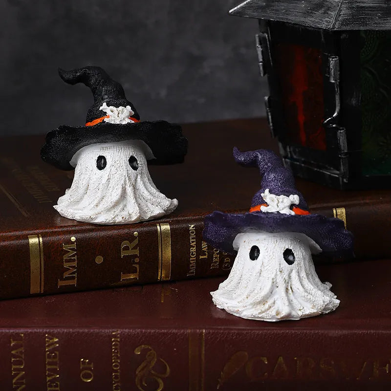 Resin wizard hat ghost ornament in purple or black colour for Halloween Christmas decoration