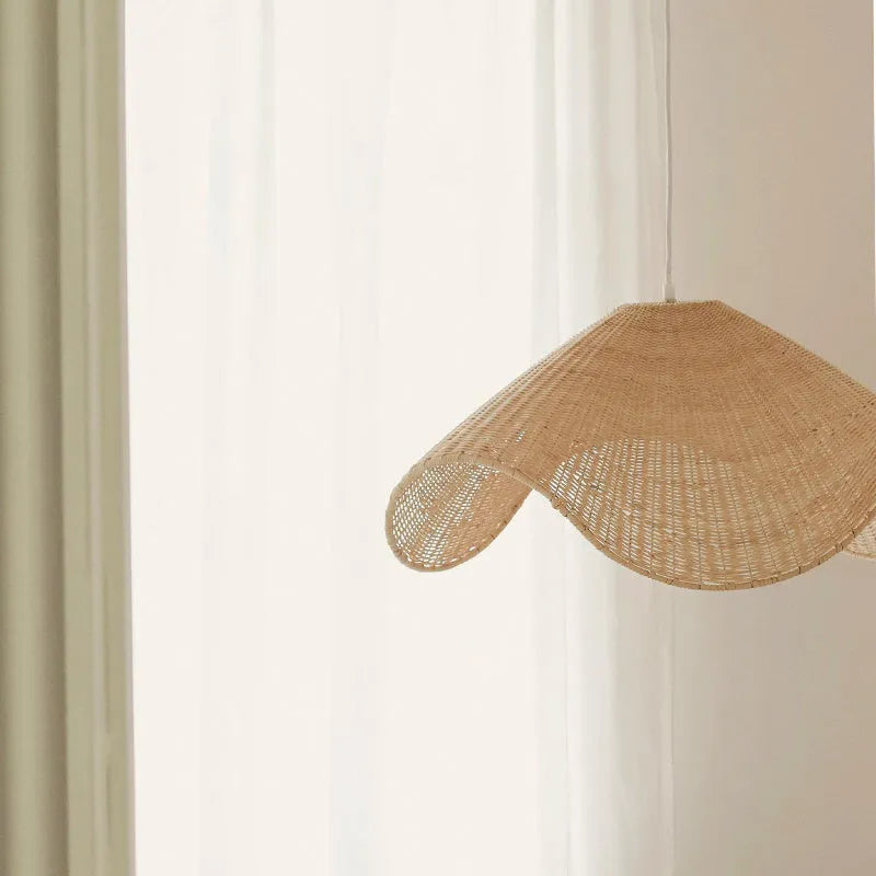 Handmade woven rattan chandelier pendant light with bamboo and willow lampshade