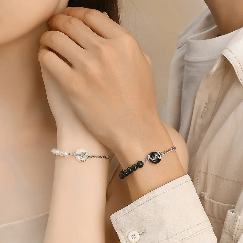 925 sterling silver couple bracelet with snake design and safe buckle in New Chinese style.