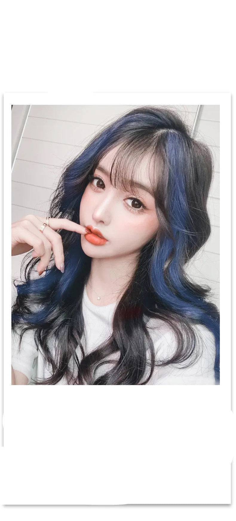 Long curly gradient hair wig patch in mixed silk material, showing 60cm length and colour options.