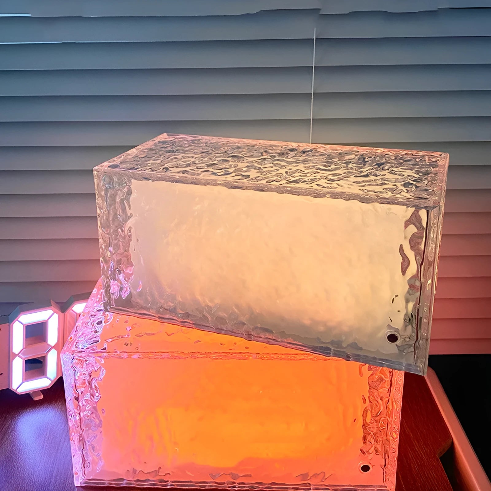 Geometric clear acrylic small night lamp with colour changing LED light