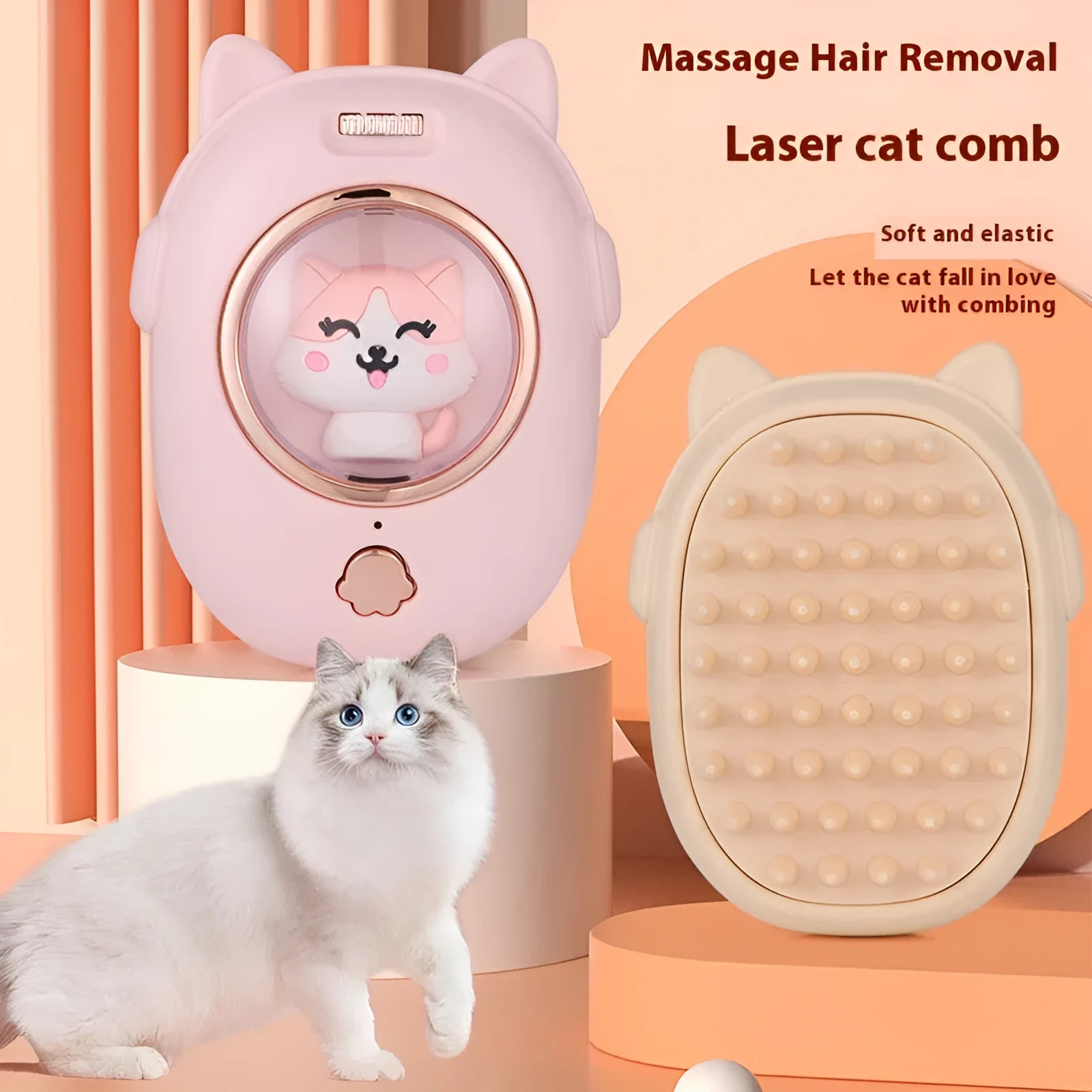 Pink and yellow multifunctional pet comb laser grooming tool for cats and dogs