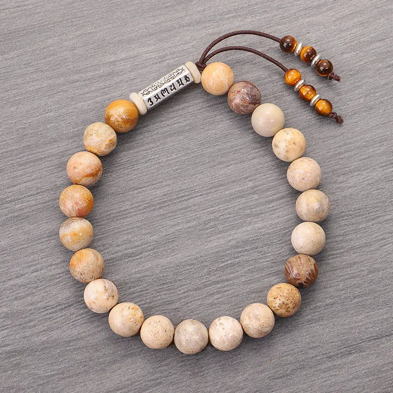 Handmade stone bead bracelet in wood colour with European American retro design