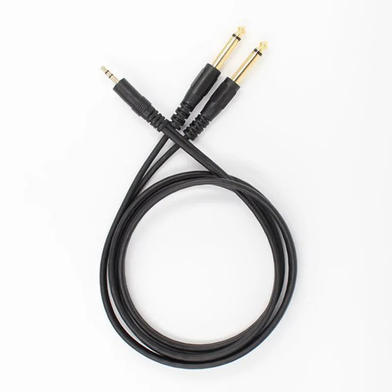 3.5mm to 6.5mm male-to-male audio cable with gold-plated connectors on a black background.