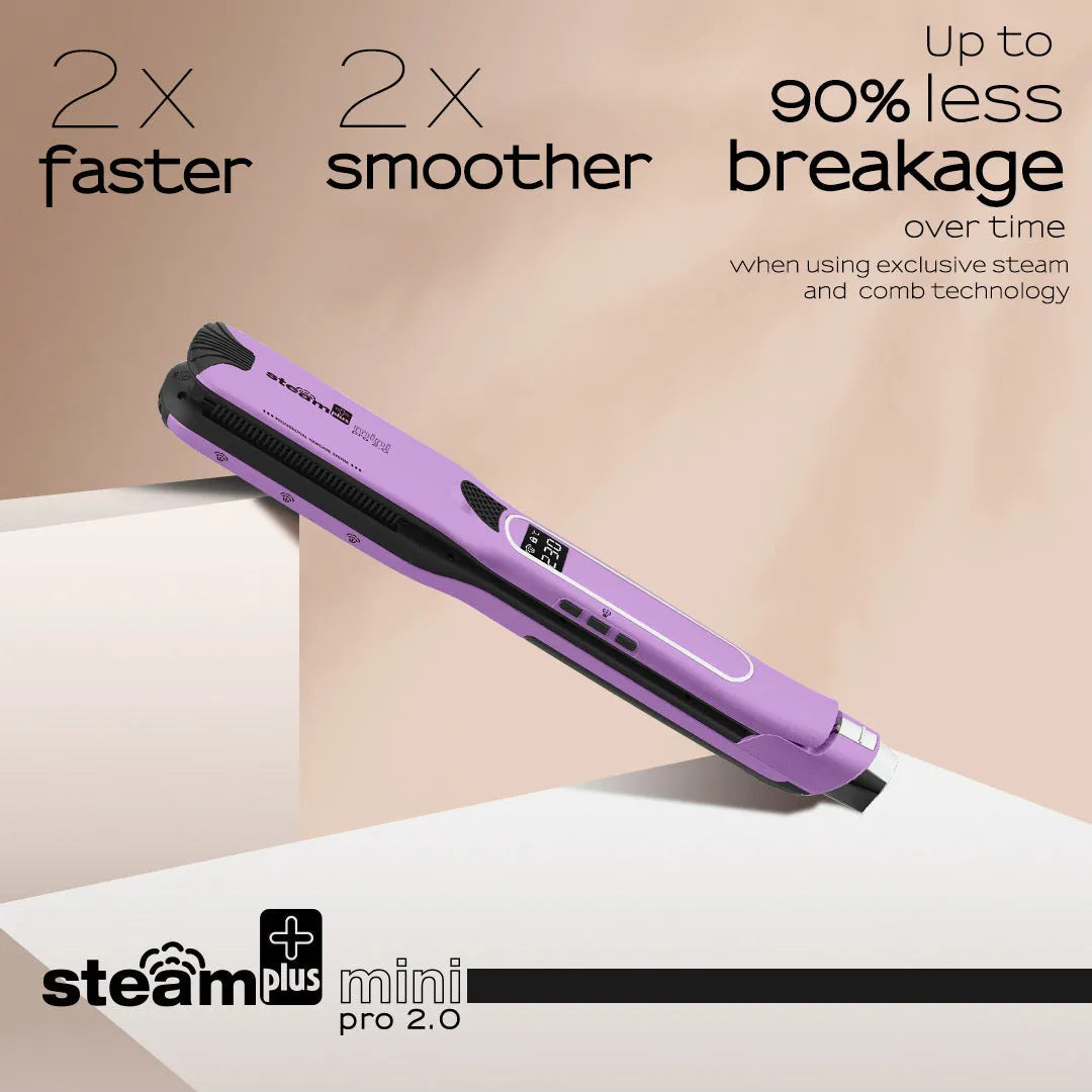 Mini steam splint spray hair straightener in champagne colour with curling and straightening functions