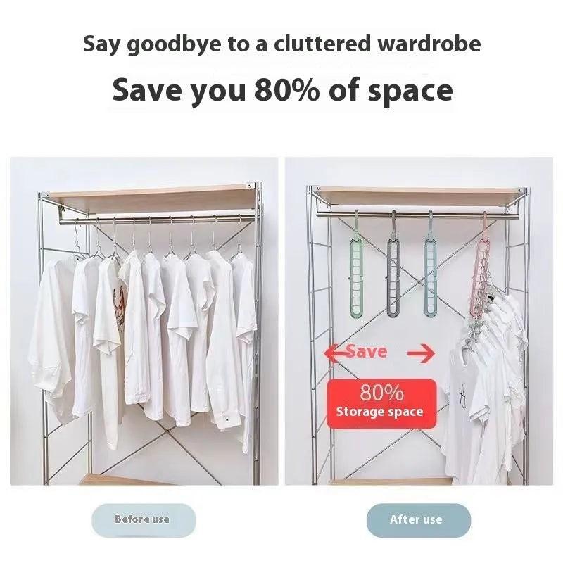 Plastic nine-hole folding trouser hanger in beige, blue, grey, green, or pink colour