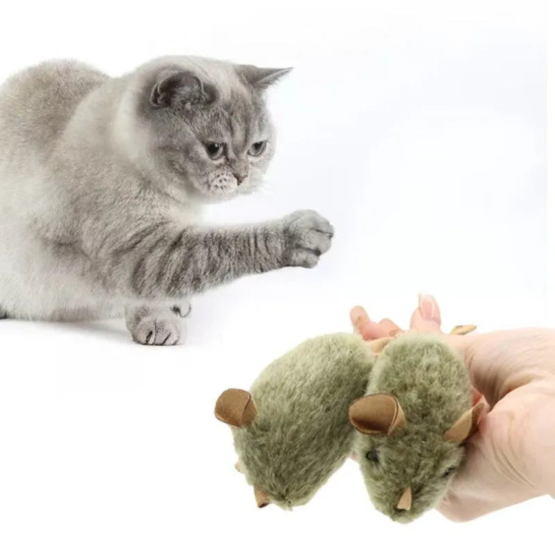 Plush mouse cat toy with tail and internal squeaking chirp, flannel interactive kitten toy for chasing and batting