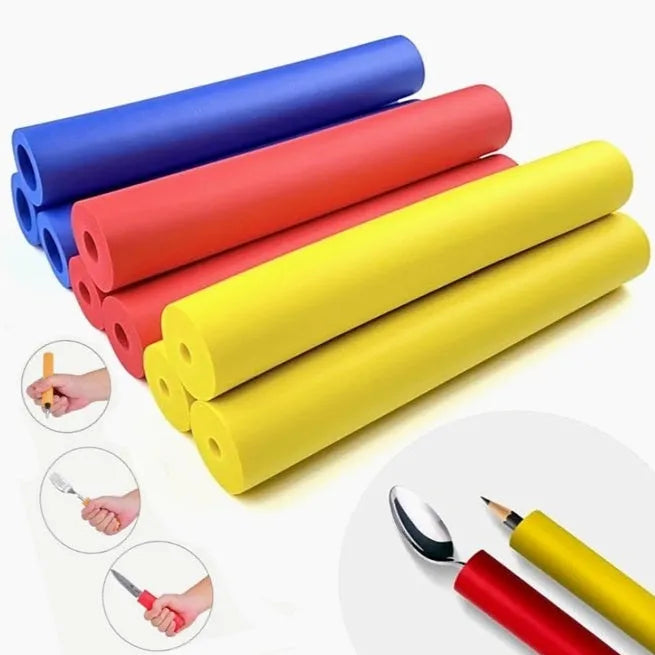 Set of black rubber grip hoses for improving hold on utensils and pens, showing inner diameter options.