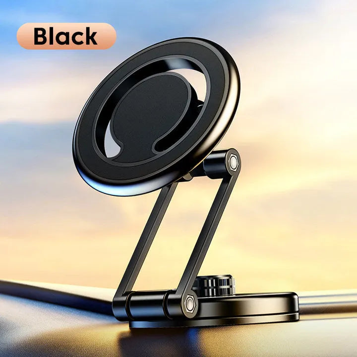Telescopic folding magnetic car phone holder mounted on vehicle dashboard