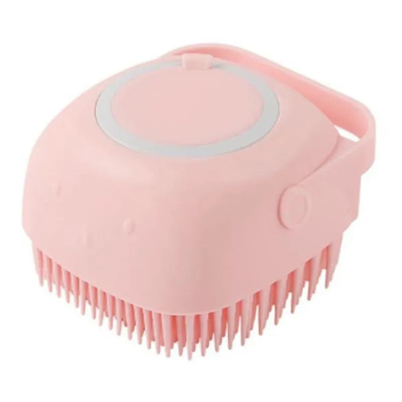 Silicone dog bath massage brush in blue, pink, and yellow colour options