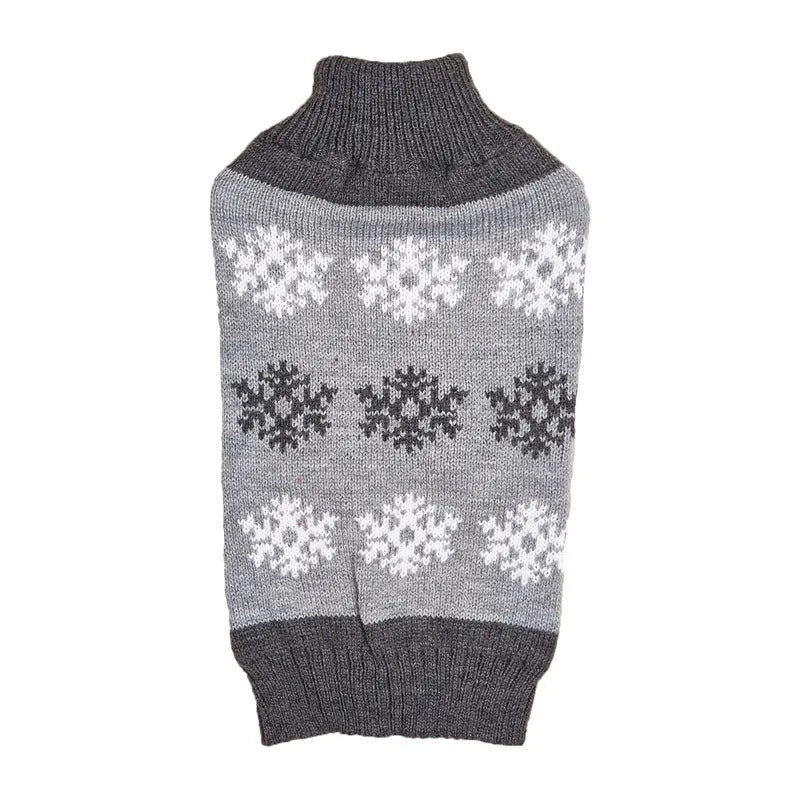 Dark brown dog sweater with snowflake pattern for Christmas pet wear