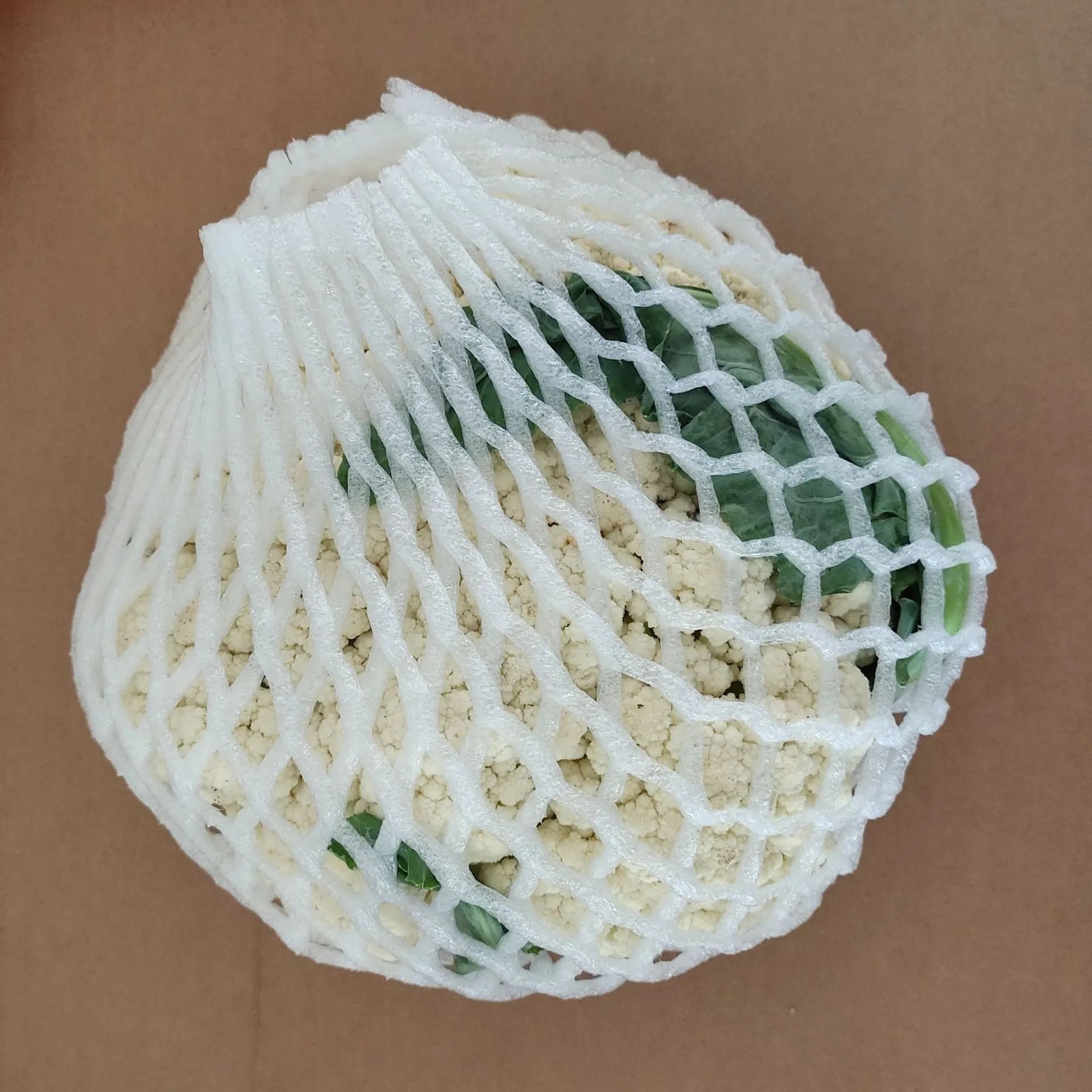 White foam net covers for fruit protection in multiple sizes on various fruits
