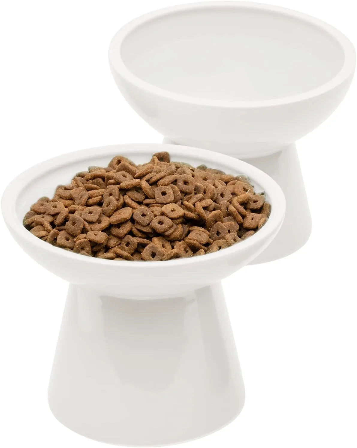 Extra wide elevated ceramic cat bowl in blue, green, pink or white colours
