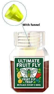Fruit fly bait liquid bottle with funnel and non-funnel specification options for indoor pest control