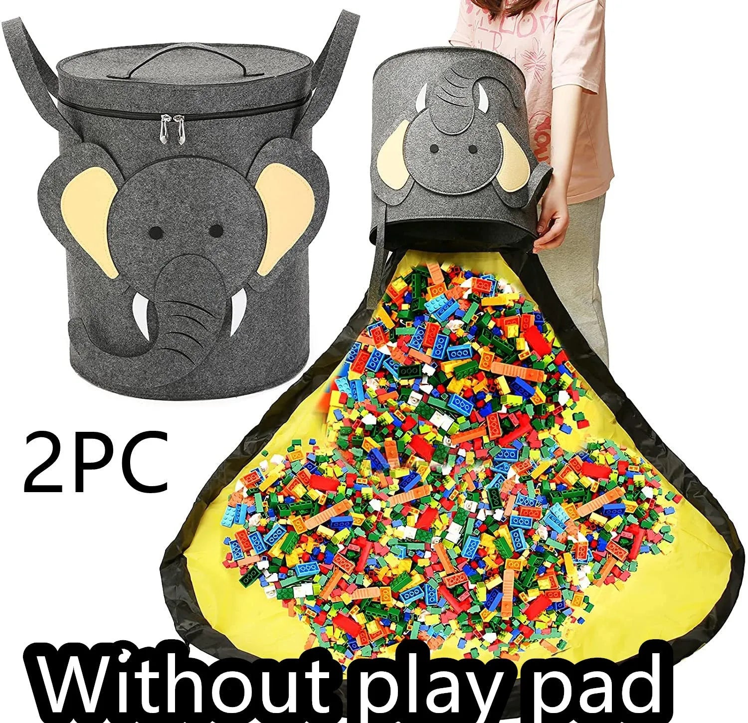 Green felt cube storage bag with pull rope, laid flat as a play mat
