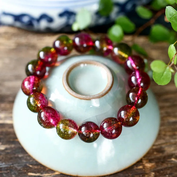 Handmade watermelon crystal bracelet for women showing four bead size options